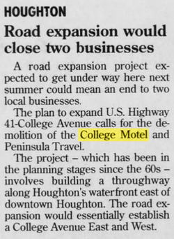 College Motel - 1996 Article On Road Expansion